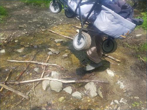 Der Bollerwagen muss getragen werden